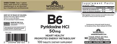 B6 Pyridoxine HCl 50 mg label
