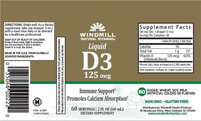 Liquid D3 125 mcg label
