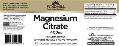 Magnesium Citrate 400 mg label