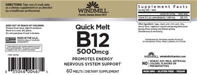 Quick Melt B12 5000 mcg label