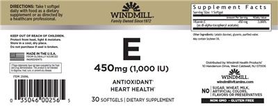 Vitamin E 450 mg (1,000 IU) label