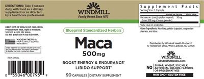 Maca 500 mg label