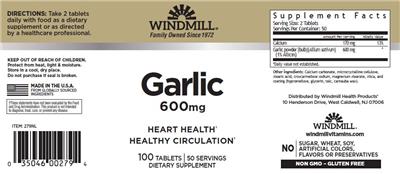 Garlic 600 mg label
