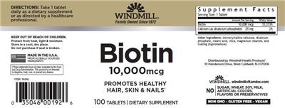 Biotin 10,000 mcg label