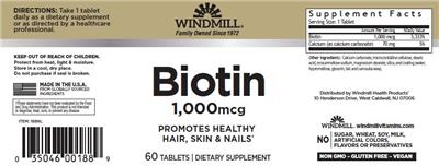 Biotin 1,000 mcg label