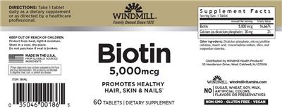 Biotin 5,000 mcg label