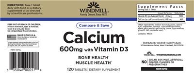 Calcium 600 mg with Vitamin D3 label