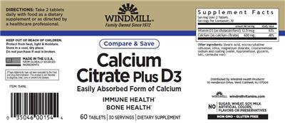 Calcium Citrate Plus D3 label