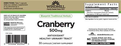 Cranberry 500 mg label