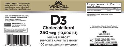 D3 Cholecalciferol 250 mcg (10,000 IU) label