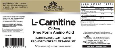 L-Carnitine 250 mg label