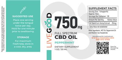 Full Spectrum CBD Oil Peppermint 750 mg label