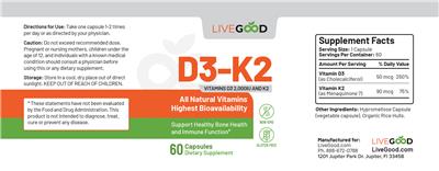 D3-K2 Vitamins D3 2,000 IU and K2 label