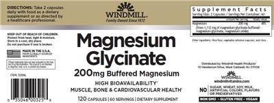 Magnesium Glycinate 200 mg label
