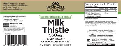 Milk Thistle 560 mg label