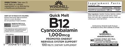 Quick Melt B12 Cyanocobalamin 1,000 mcg label