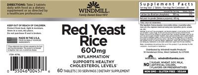Red Yeast Rice 600 mg label
