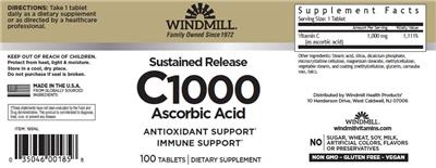 Sustained Release C1000 Ascorbic Acid label