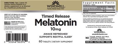 Timed Release Melatonin 10 mg label