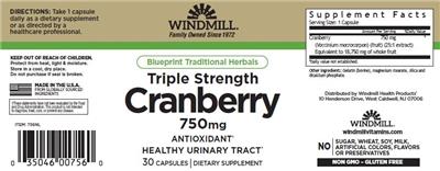 Triple Strength Cranberry 750 mg label