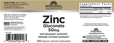 Zinc Gluconate 50 mg label