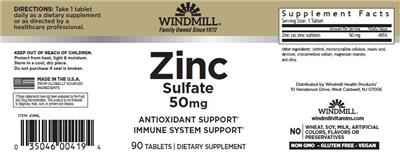 Zinc Sulfate 50 mg label