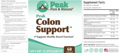 Peak Colon Support label