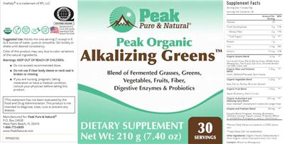 Peak Organic Alkalizing Greens label