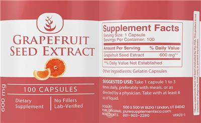 Grapefruit Seed Extract 600 mg label