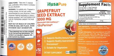 Grapefruit Seed Extract 5000 mg label