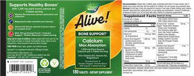 Alive! Calcium Bone Support 1,200 mg label
