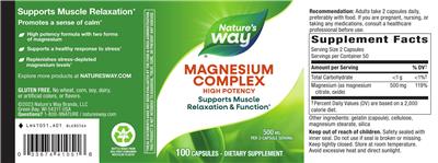 Magnesium Complex 500 mg label
