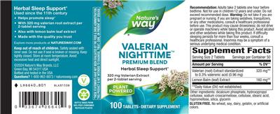 Valerian Nighttime 320 mg label