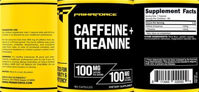 Caffeine 100 mg + Theanine 100 mg label