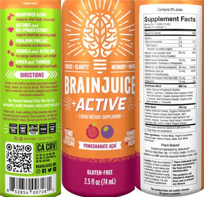 BrainJuice + Active Pomegranate Acai label