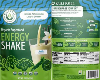 Organic Superfood Energy Shake Vanilla label