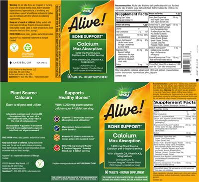Alive! Calcium 1,200 mg label