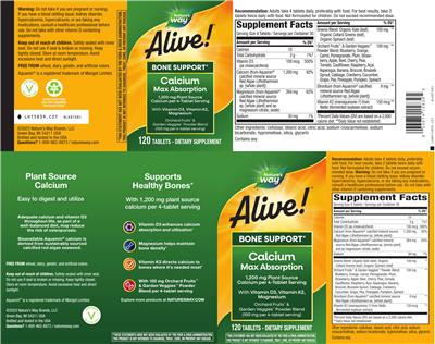 Alive! Calcium 1,200 mg label