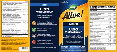 Alive! Men's Ultra Multivitamin label