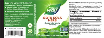 Gotu Kola Herb 950 mg label