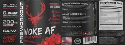 Woke AF Pre-Workout Cherry Candy label