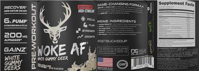 Woke AF Pre-Workout White Gummy Deer label