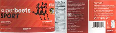 Superbeets Sport Wild Cherry Flavor label