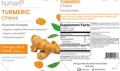 Turmeric Chews Orange Citrus Flavor label