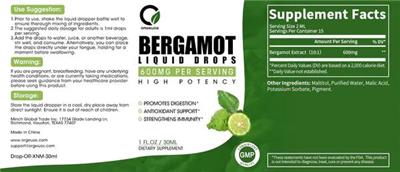Bergamot Liquid Drops 600 mg label