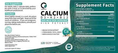 Calcium D3 + K2 + B12 label