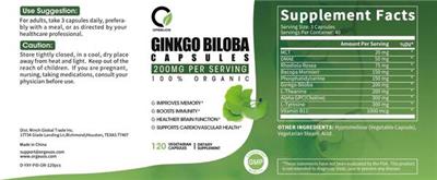Ginko biloba Capsules 200 mg label