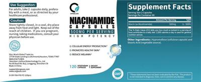 Niacinamide Capsules 500 mg label