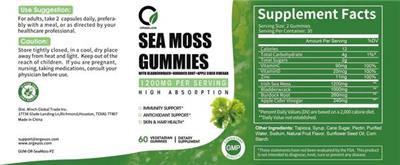 Sea Moss Gummies 1200 mg label