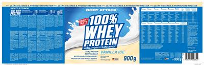 100% Whey Protein Vanilla Ice Flavour label